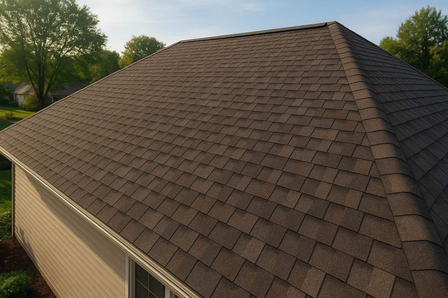 Architectural shingle installation with dimensional appearance and enhanced durability