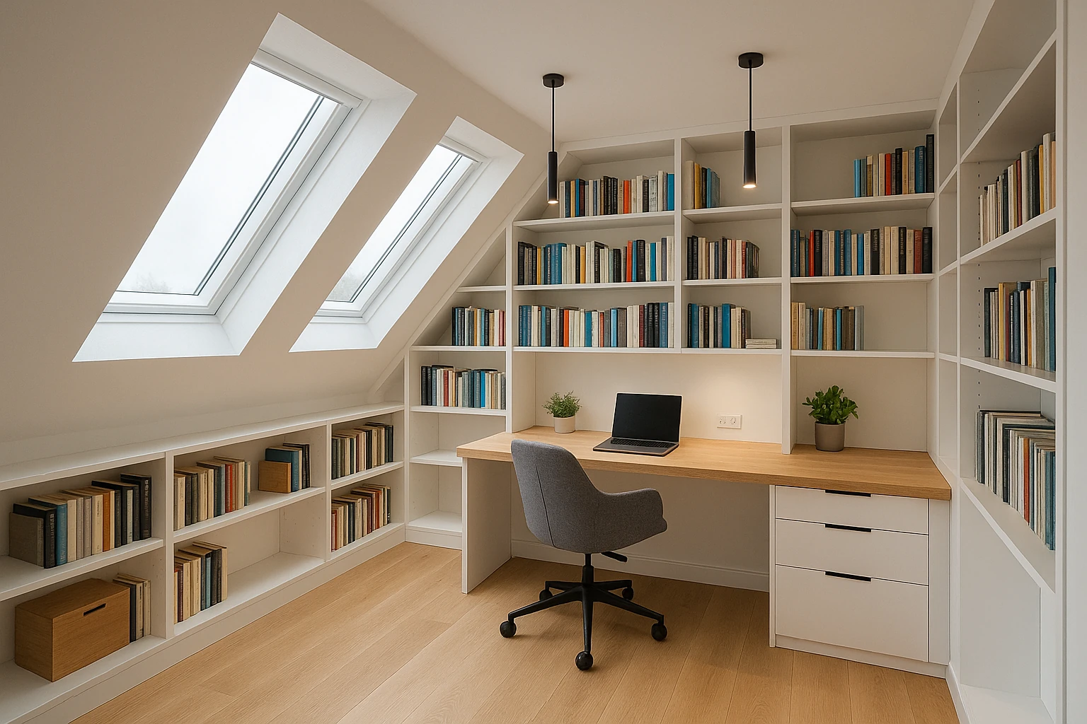 Attic Office Conversion with Built-in Desk