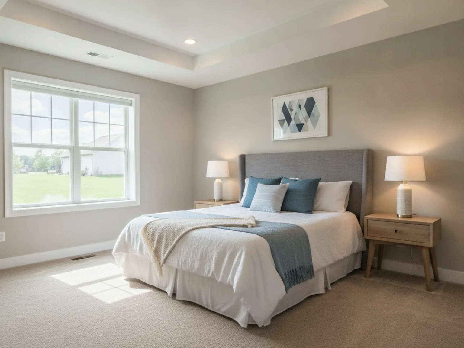 Basement guest bedroom with an egress window