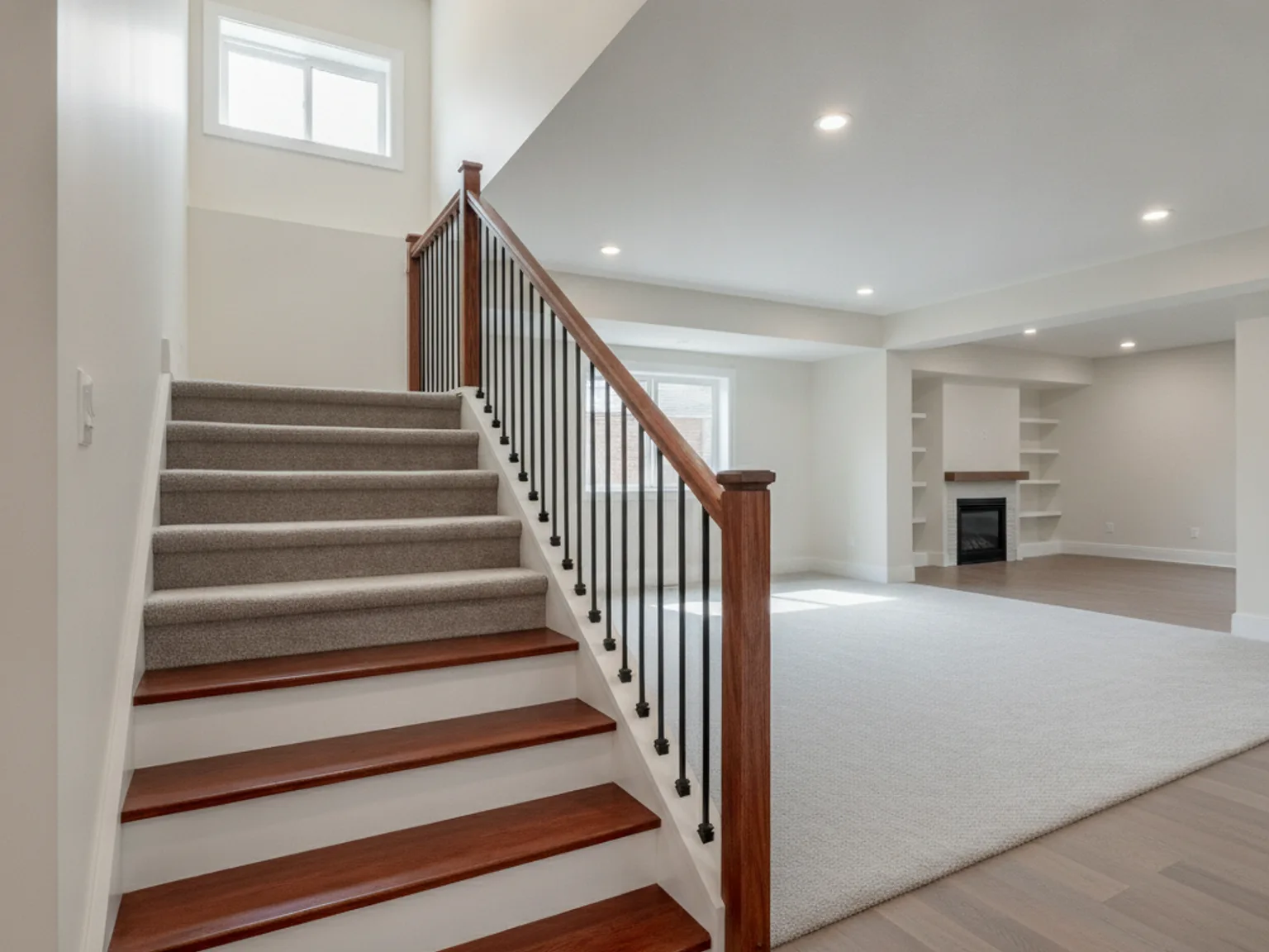 Finished basement stair landing design