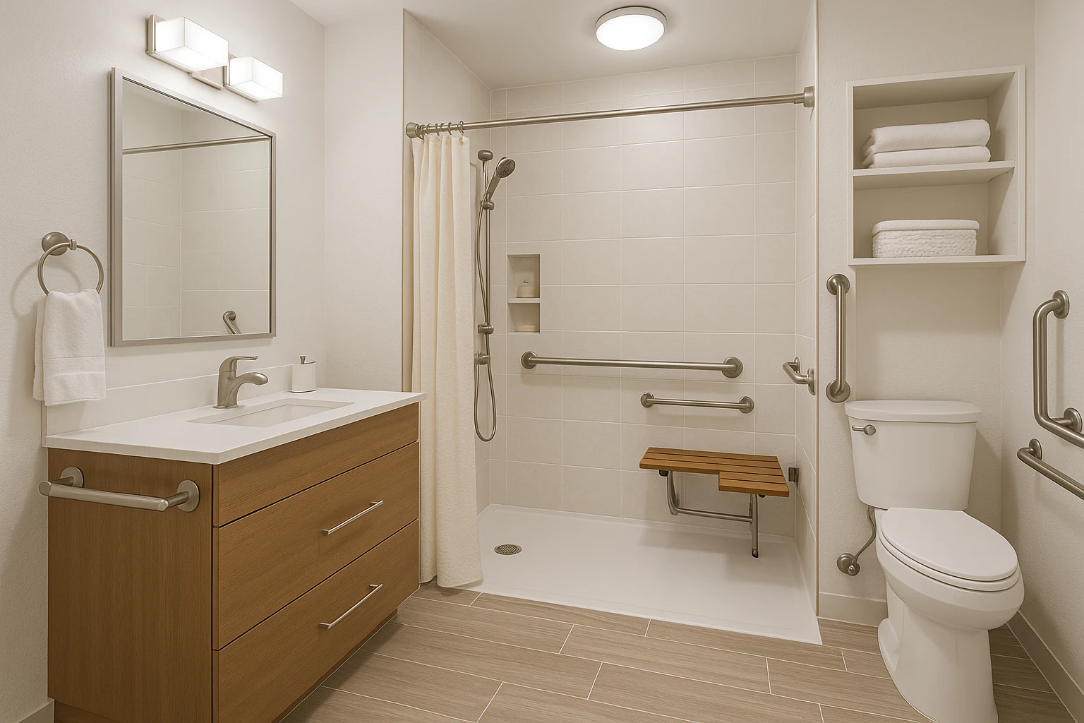 Bathroom featuring universal design principles and accessible features