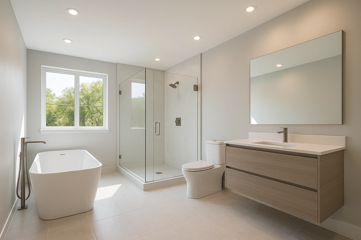 Bathroom with LED recessed lighting installation throughout ceiling