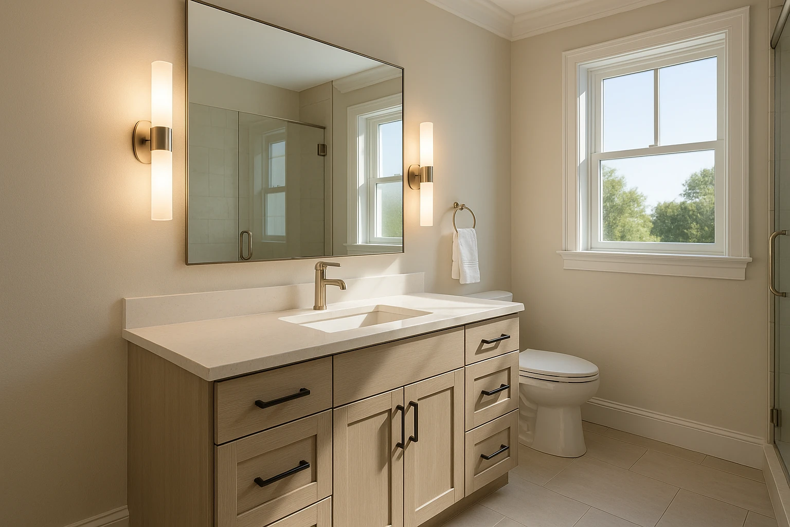 Bathroom vanity with professional sconce lighting installation