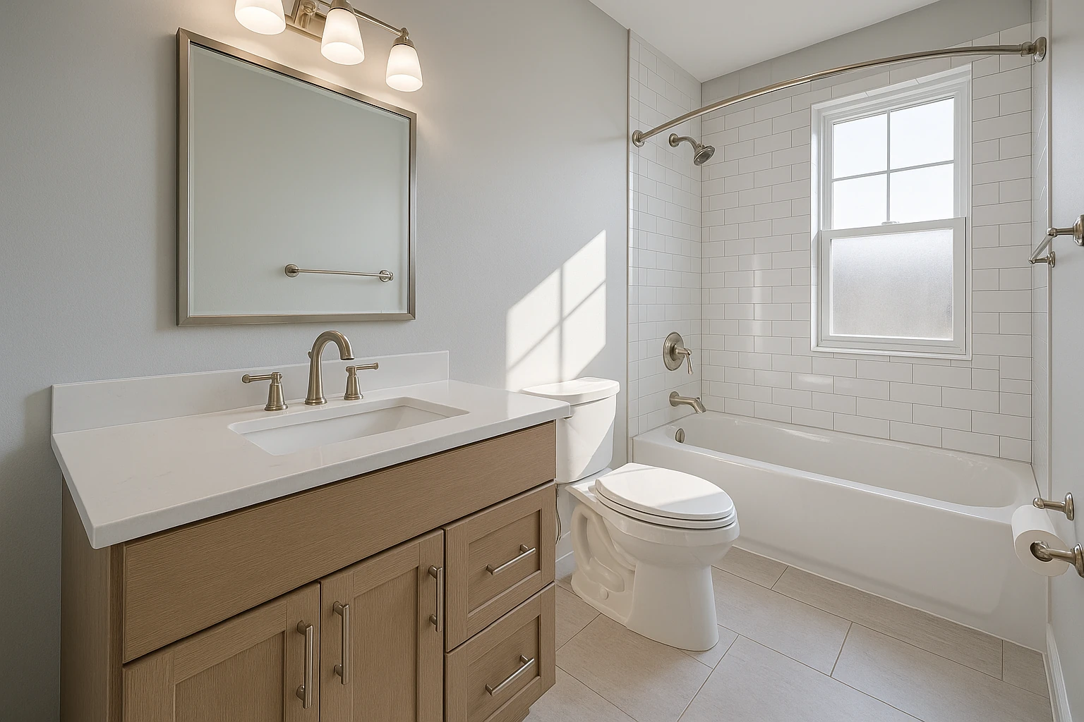 Professional bathroom fixture installation with modern plumbing