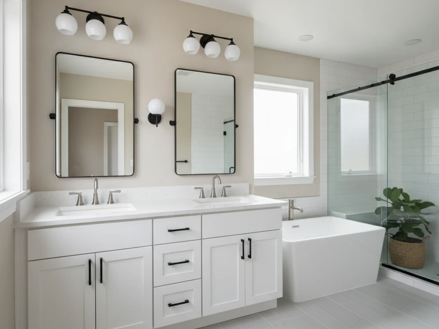 Double vanity with quartz countertop design