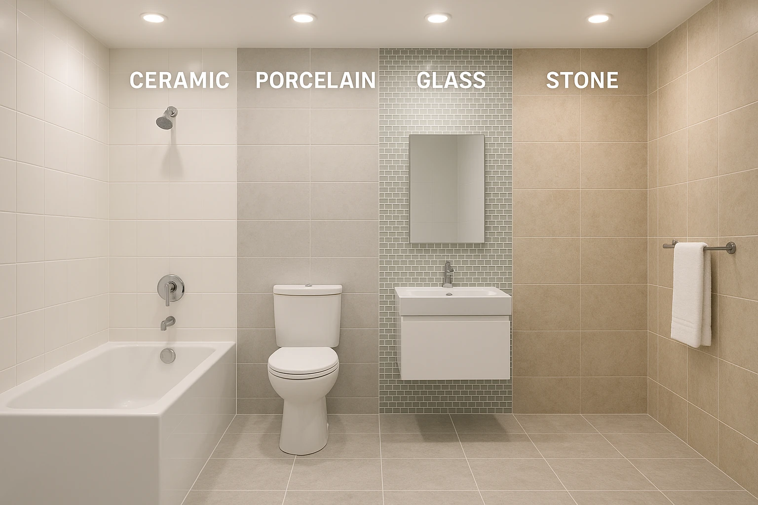 Bathroom showing different tile material options and finishes