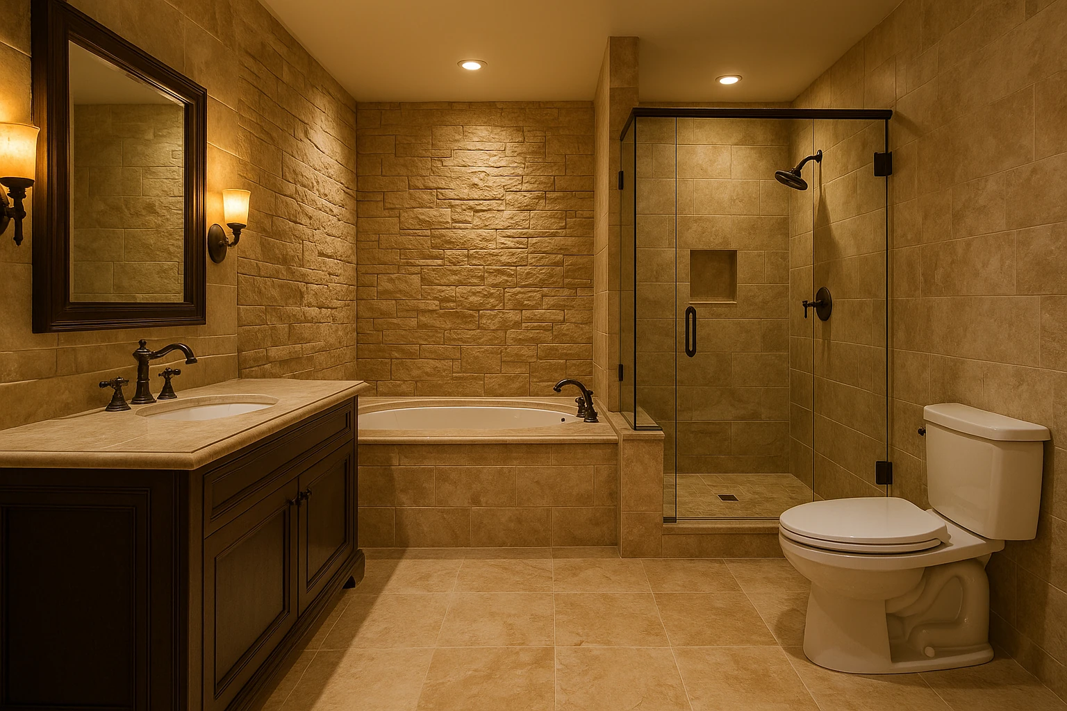 Natural Stone Tile Installation in Luxury Bathroom