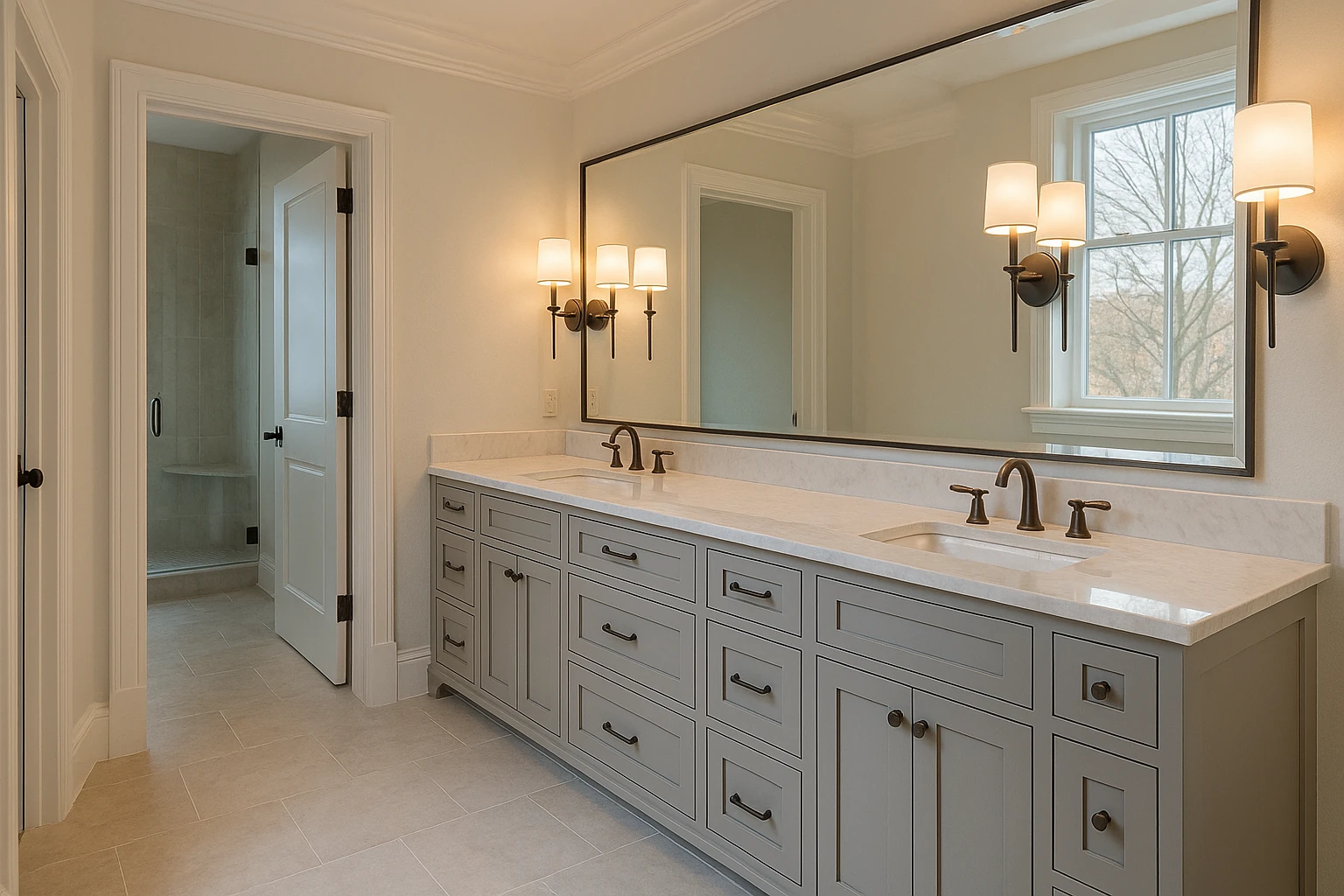 Custom Double Vanity Installation in Master Bathroom
