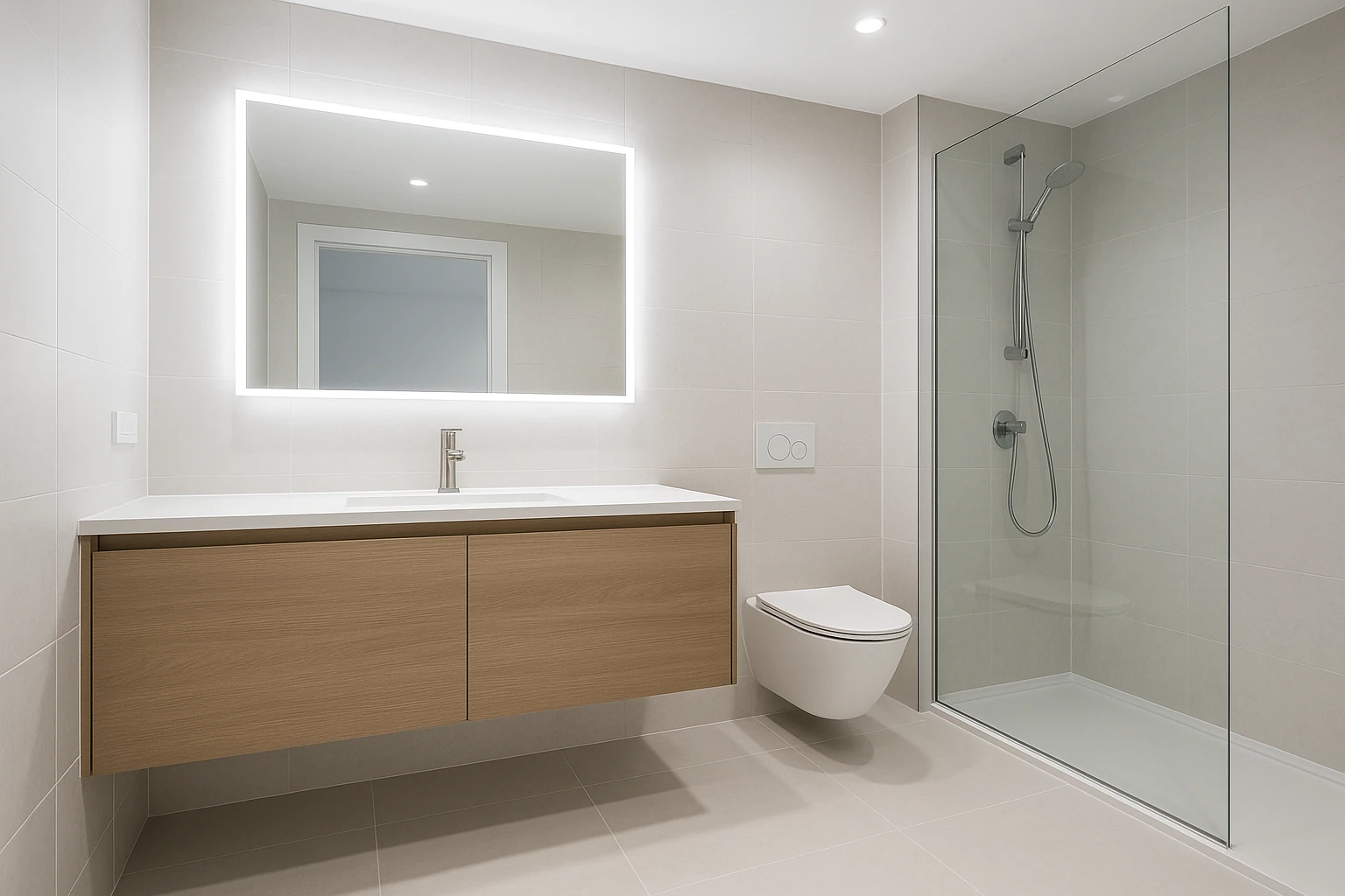 Modern floating vanity installation in contemporary bathroom