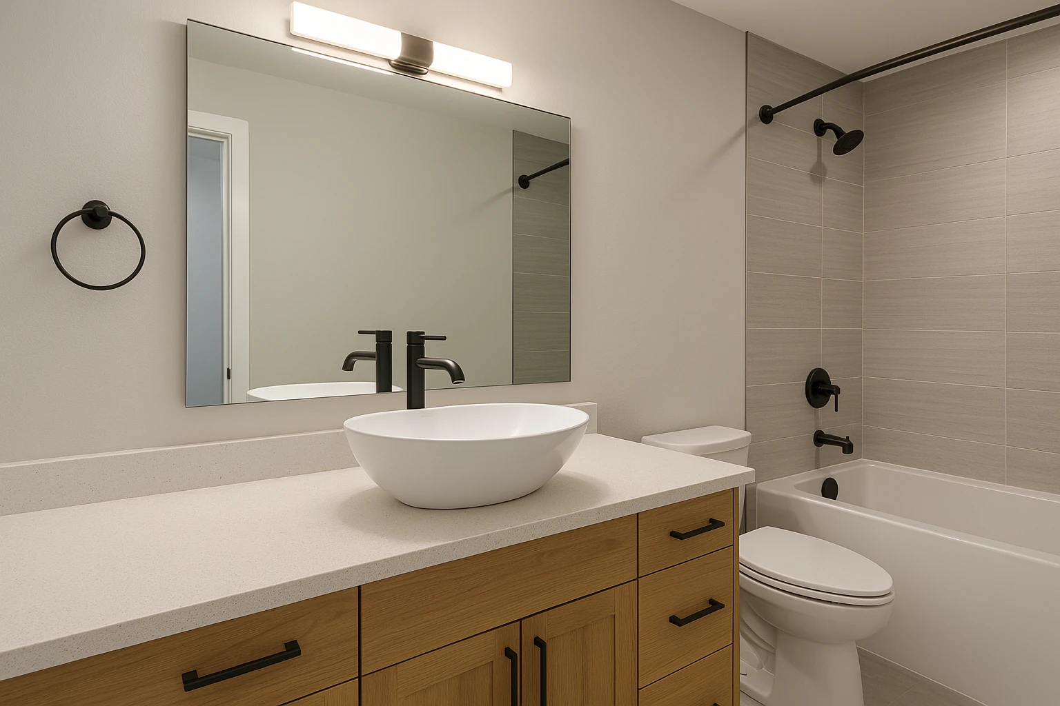 Vanity Installation with Vessel Sink and Custom Countertop