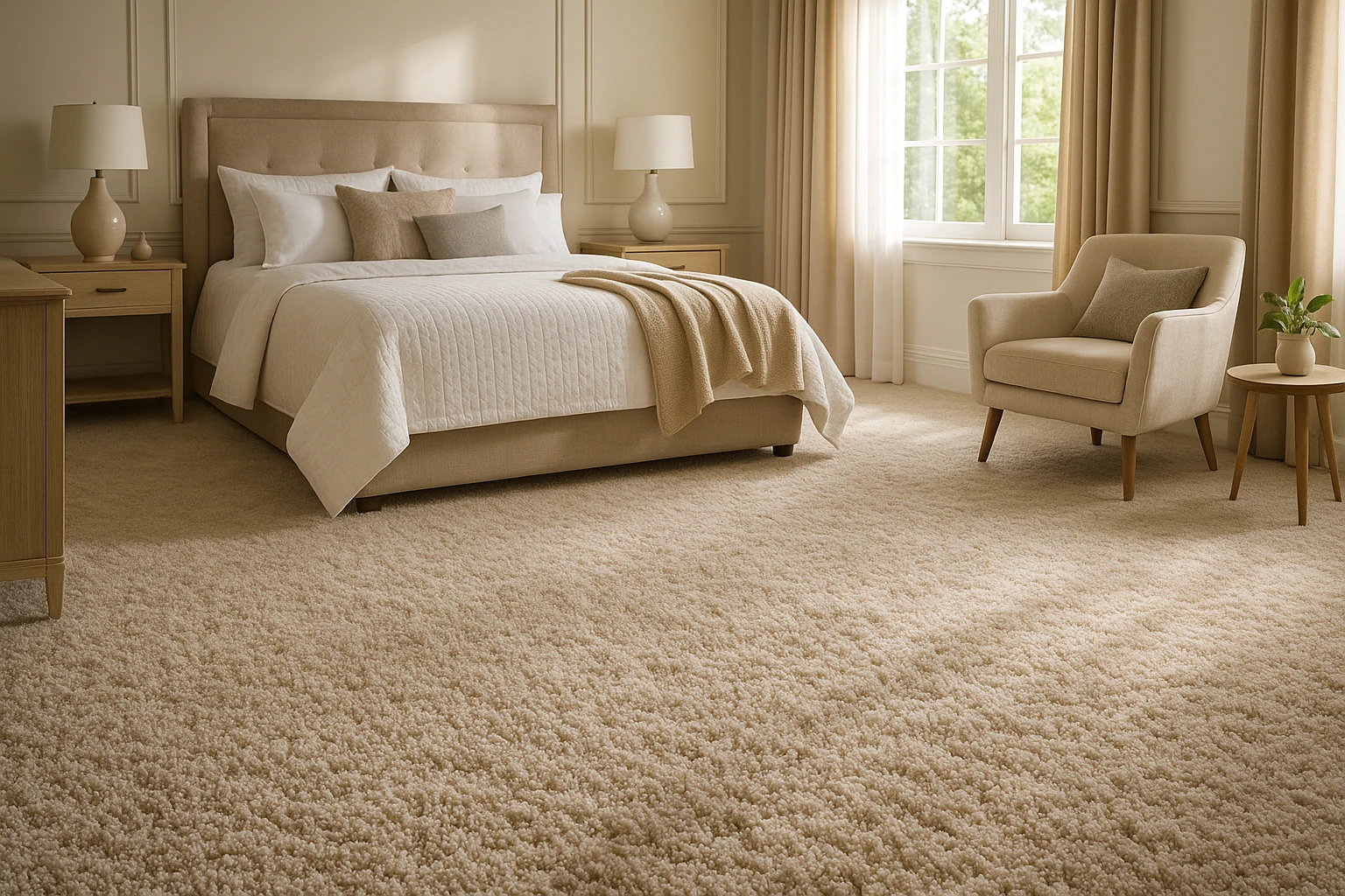 Plush carpet installation with luxurious softness and elegant appearance