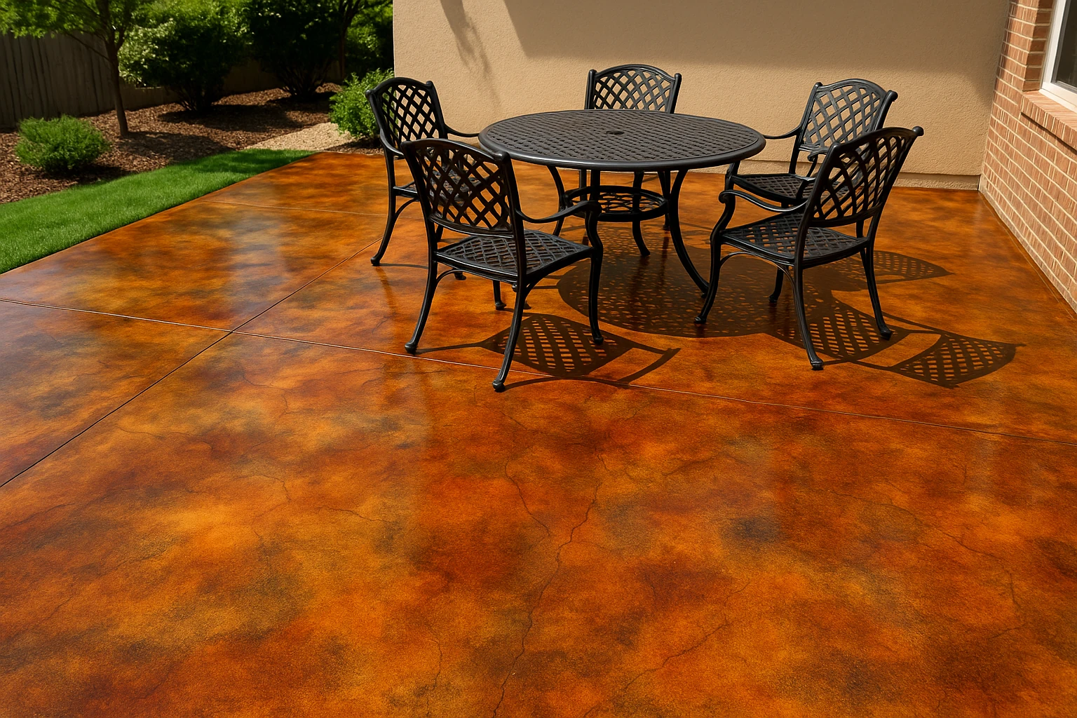 Concrete Patio with Acid Staining and Color Variations