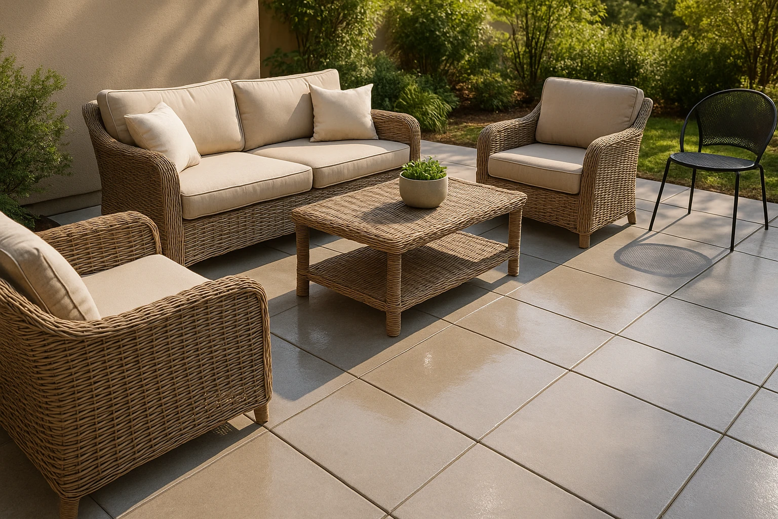 Concrete patio showing sealed finish and easy maintenance surface