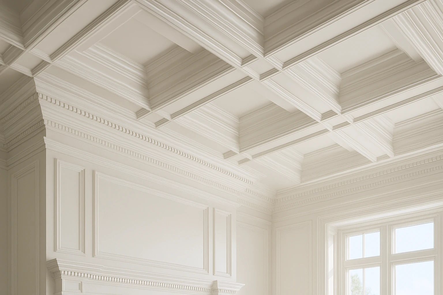 Coffered Crown Molding with Dramatic Architectural Detail