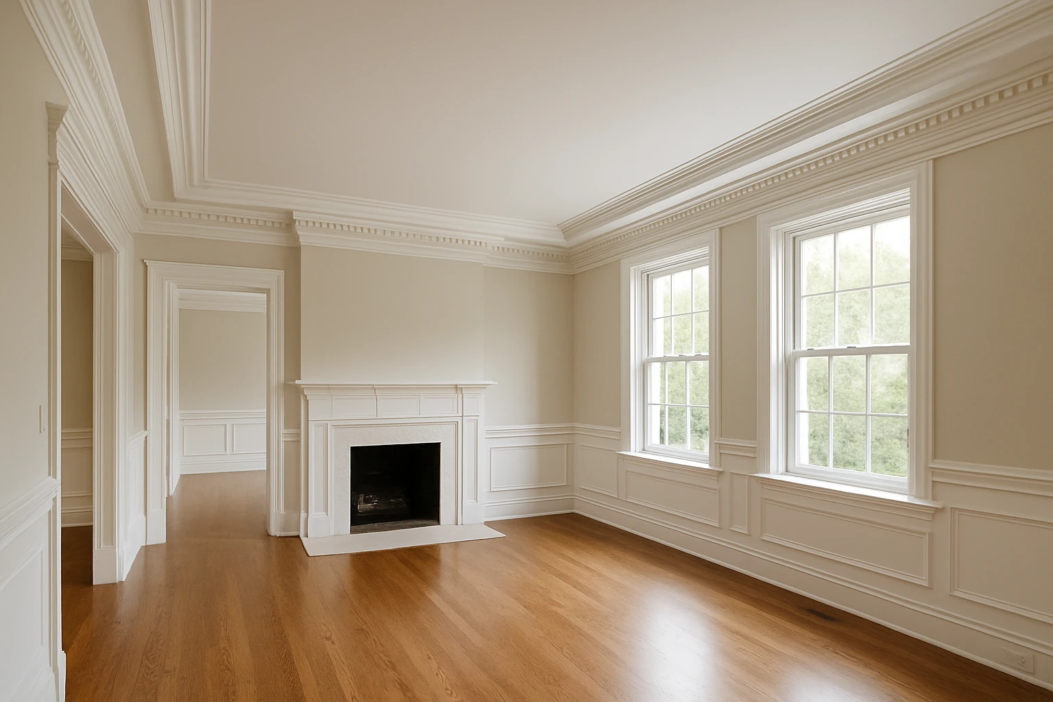 Completed Crown Molding Installation with Elegant Trim Work