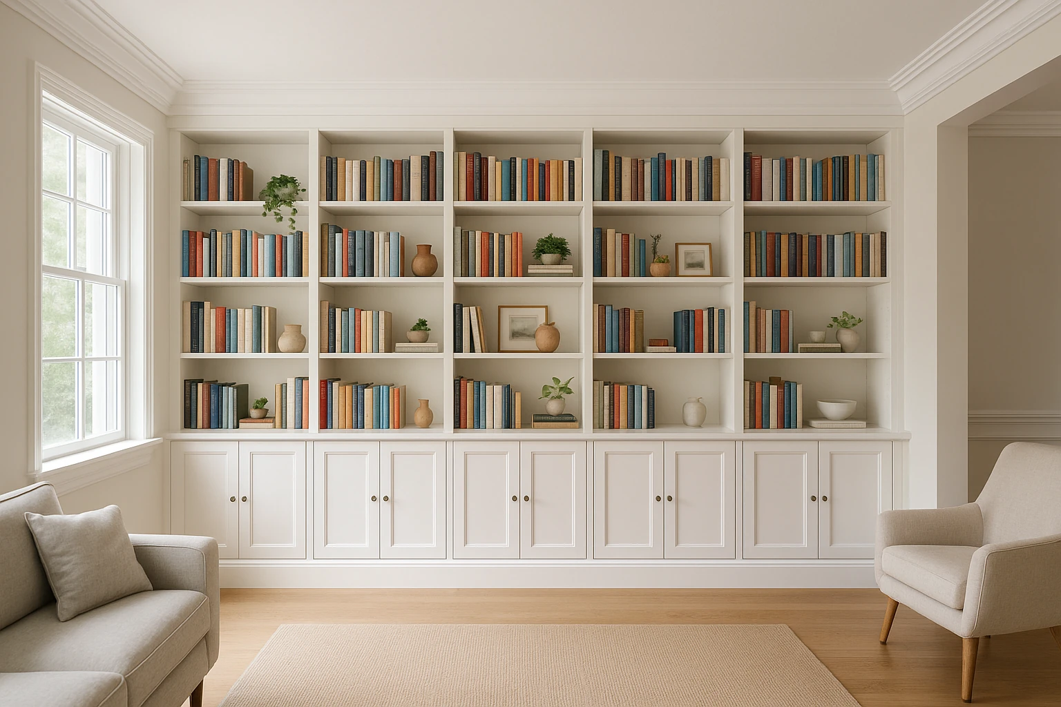 Completed Custom Built-In Bookcase with Architectural Integration