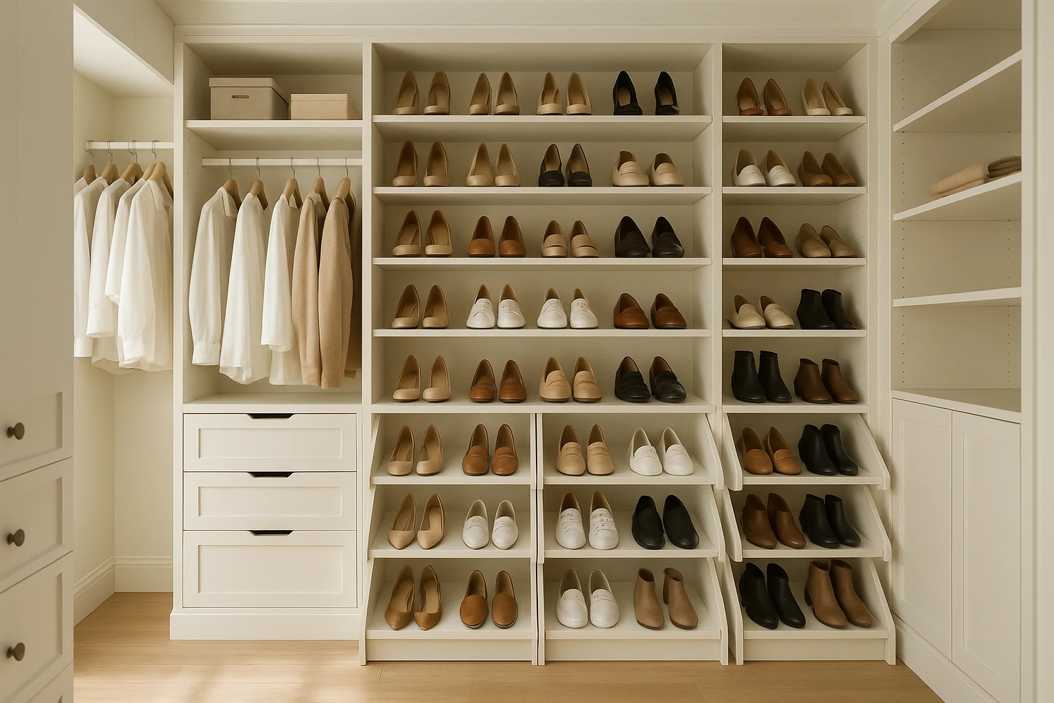 Closet with Specialized Shoe Storage and Organization