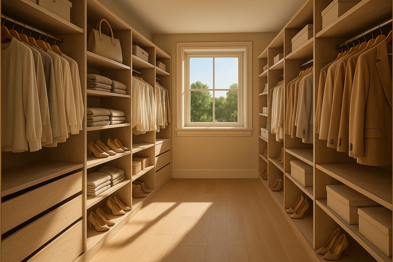 Walk-In Closet with Comprehensive Organization and Storage