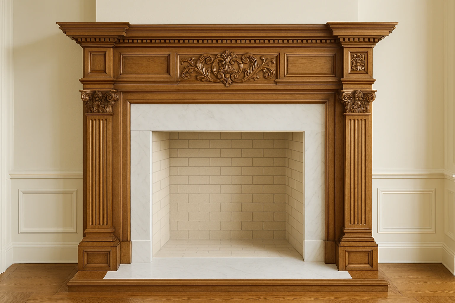 Custom mantel with detailed millwork and expert craftsmanship