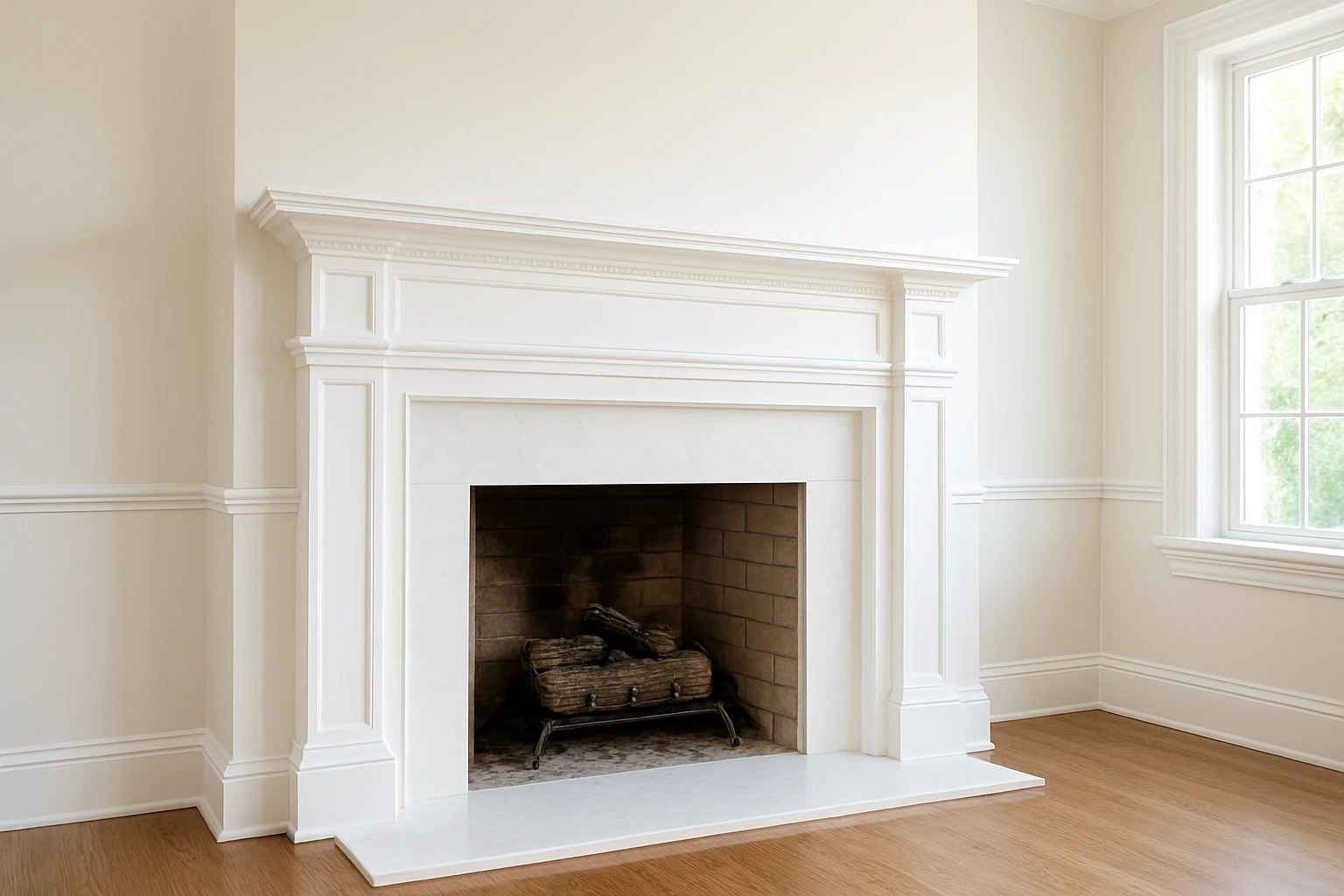 Painted White Mantel with Crisp Finish and Classic Appeal