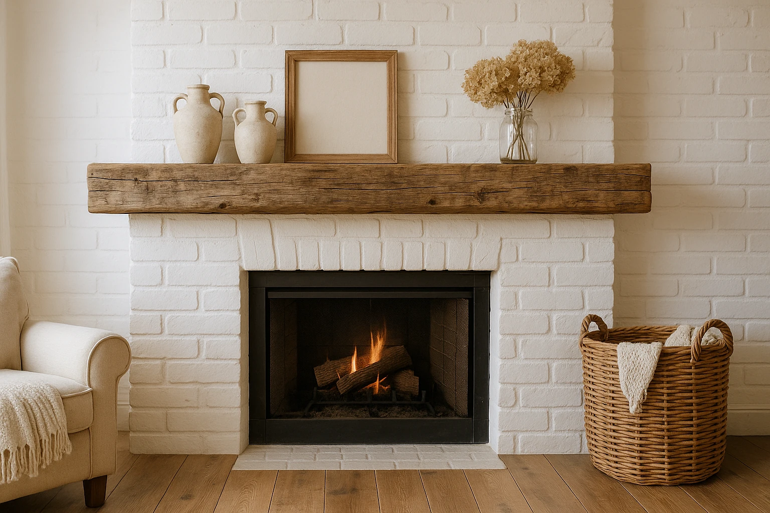 Rustic Reclaimed Wood Mantel with Natural Character