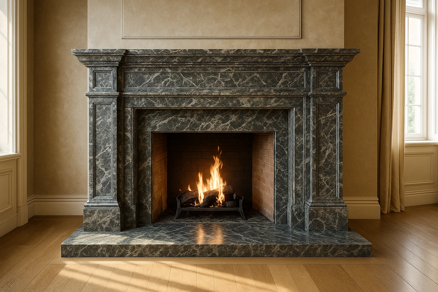 Natural Stone Mantel with Marble Construction