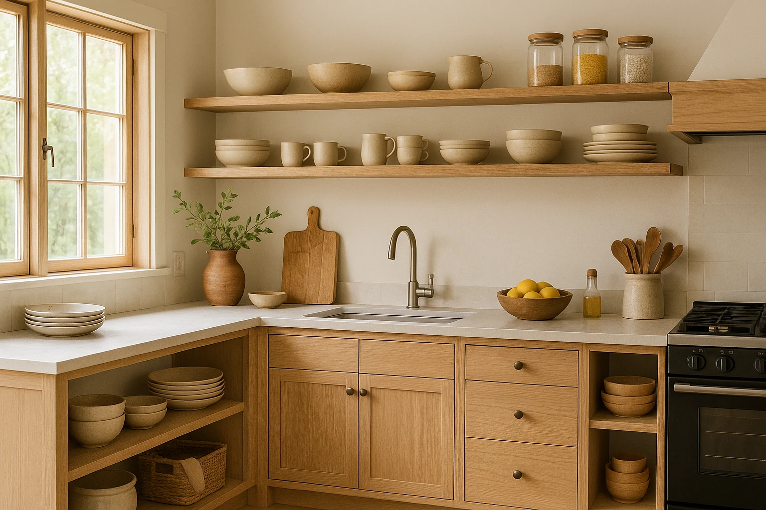 Custom Kitchen Shelving with Open Storage and Display