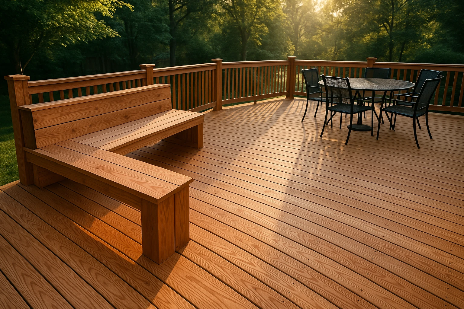Custom cedar deck construction showing natural wood grain and craftsmanship