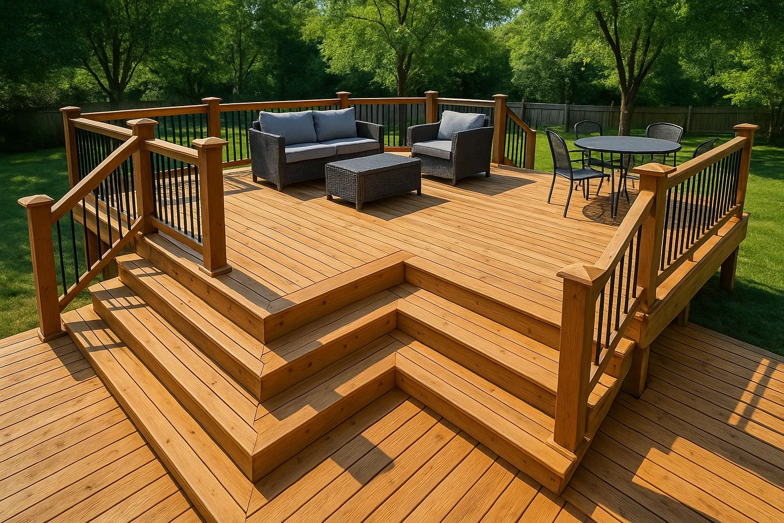 Completed Custom Wood Deck Construction in Kansas City