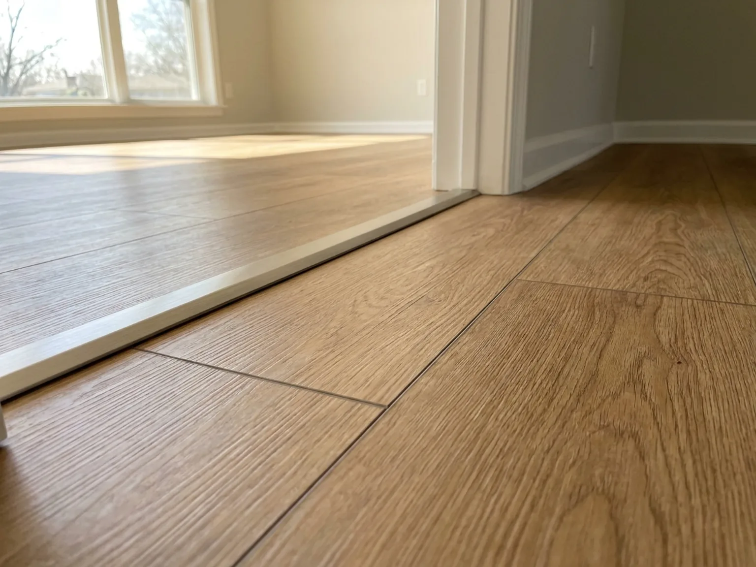 Close-up of luxury vinyl plank flooring texture and seams in a Kansas City home