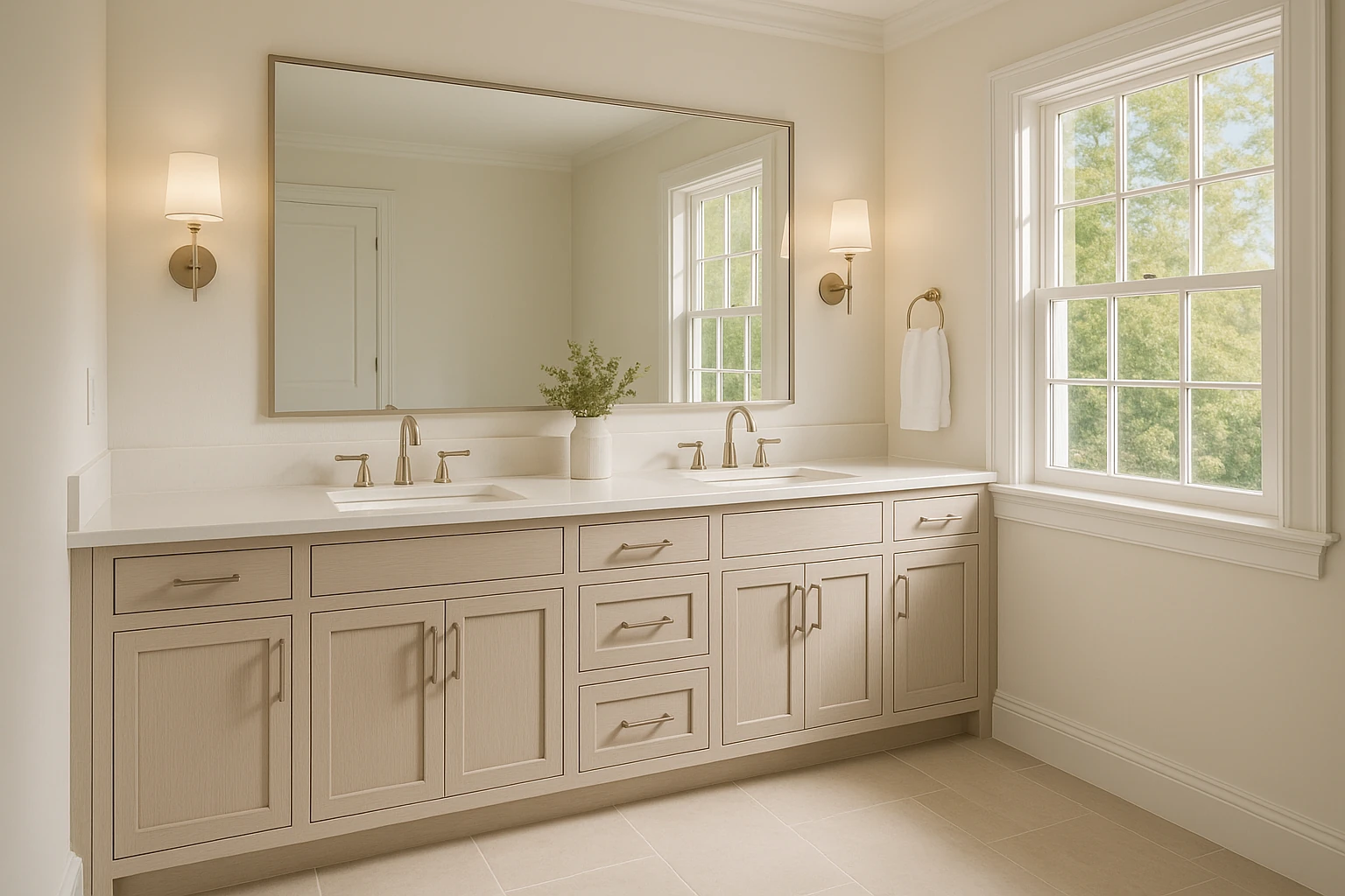 Bathroom Renovation Featuring Double Vanity and Storage