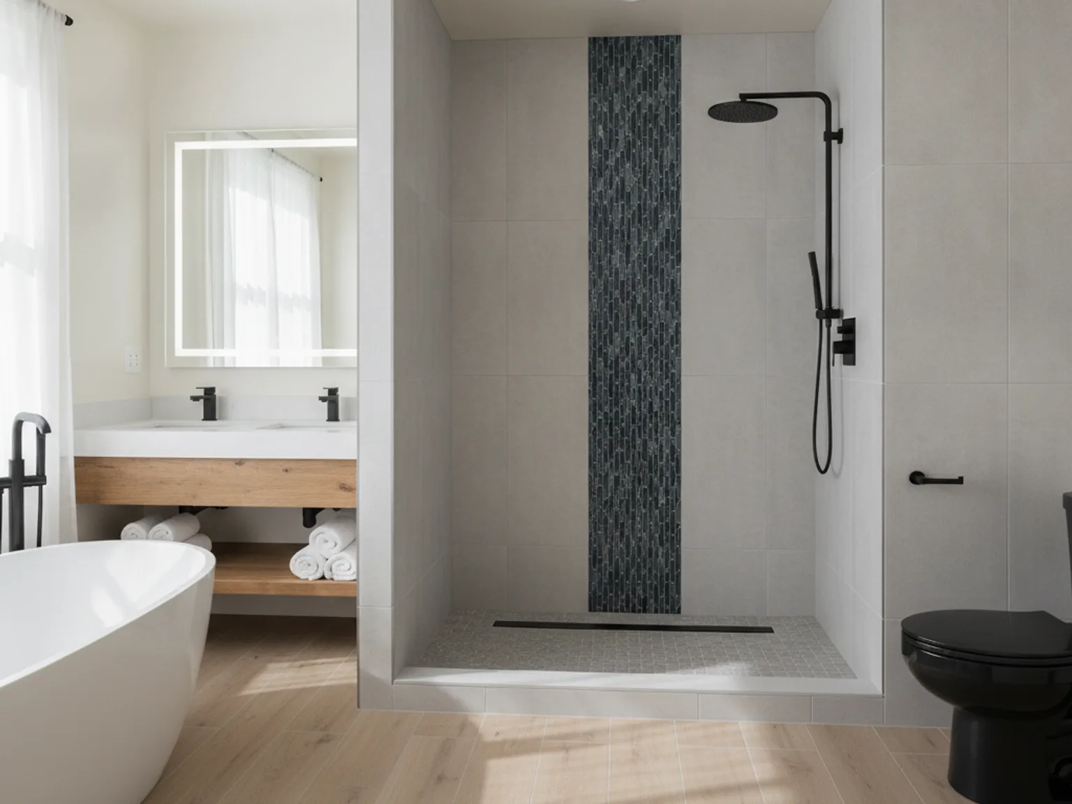 Floor-to-ceiling tiled shower design