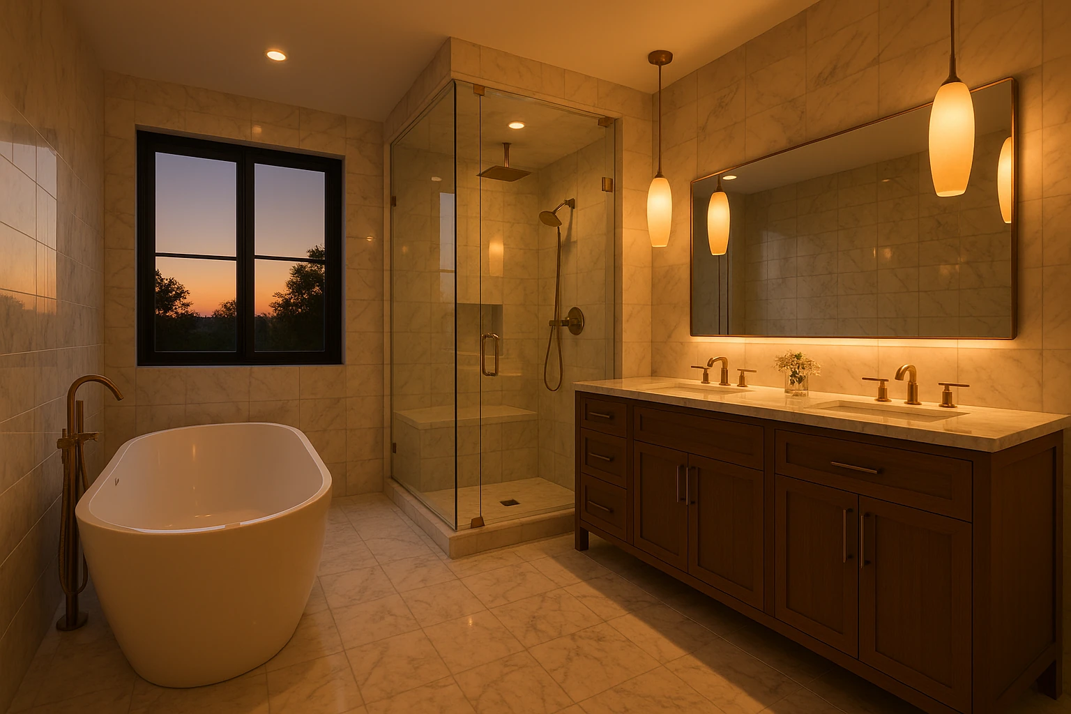 Luxury Bathroom Renovation with Marble and Custom Vanity