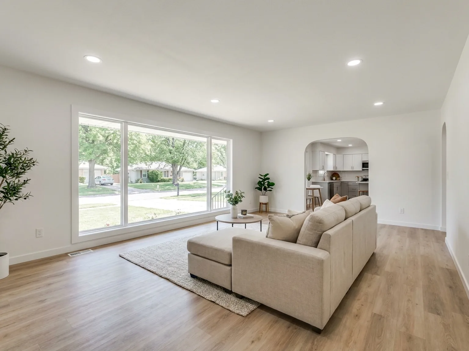 Former garage converted into a bright finished living room in a Kansas City home