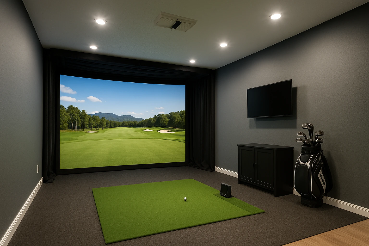 Completed Golf Simulator Room Installation in Kansas City Basement