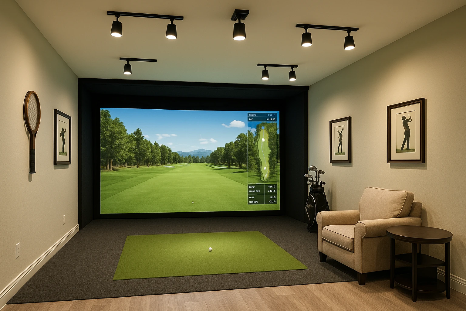 Golf Simulator Room with Professional Lighting and Atmosphere