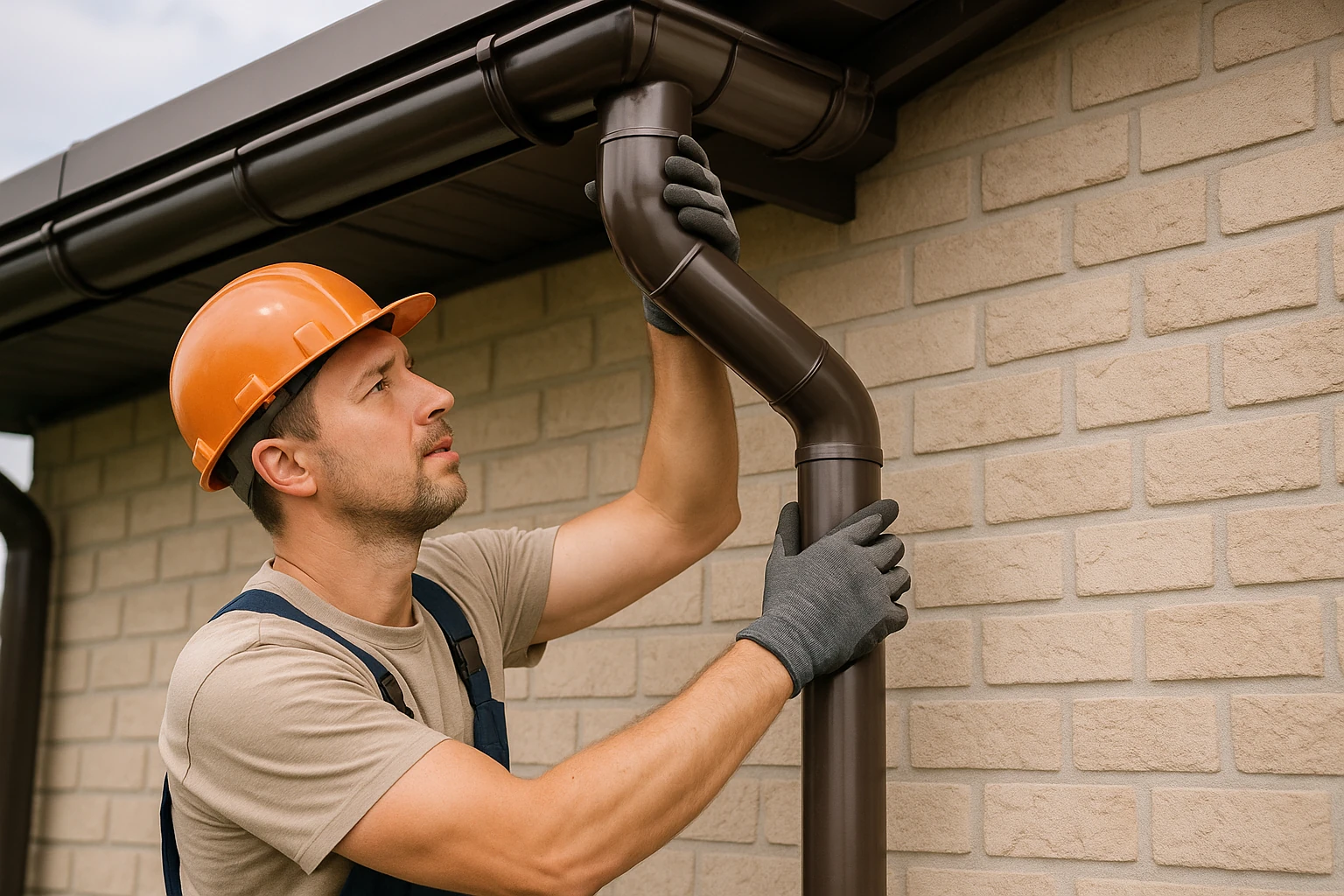 Gutter with Downspout Installation and Proper Drainage