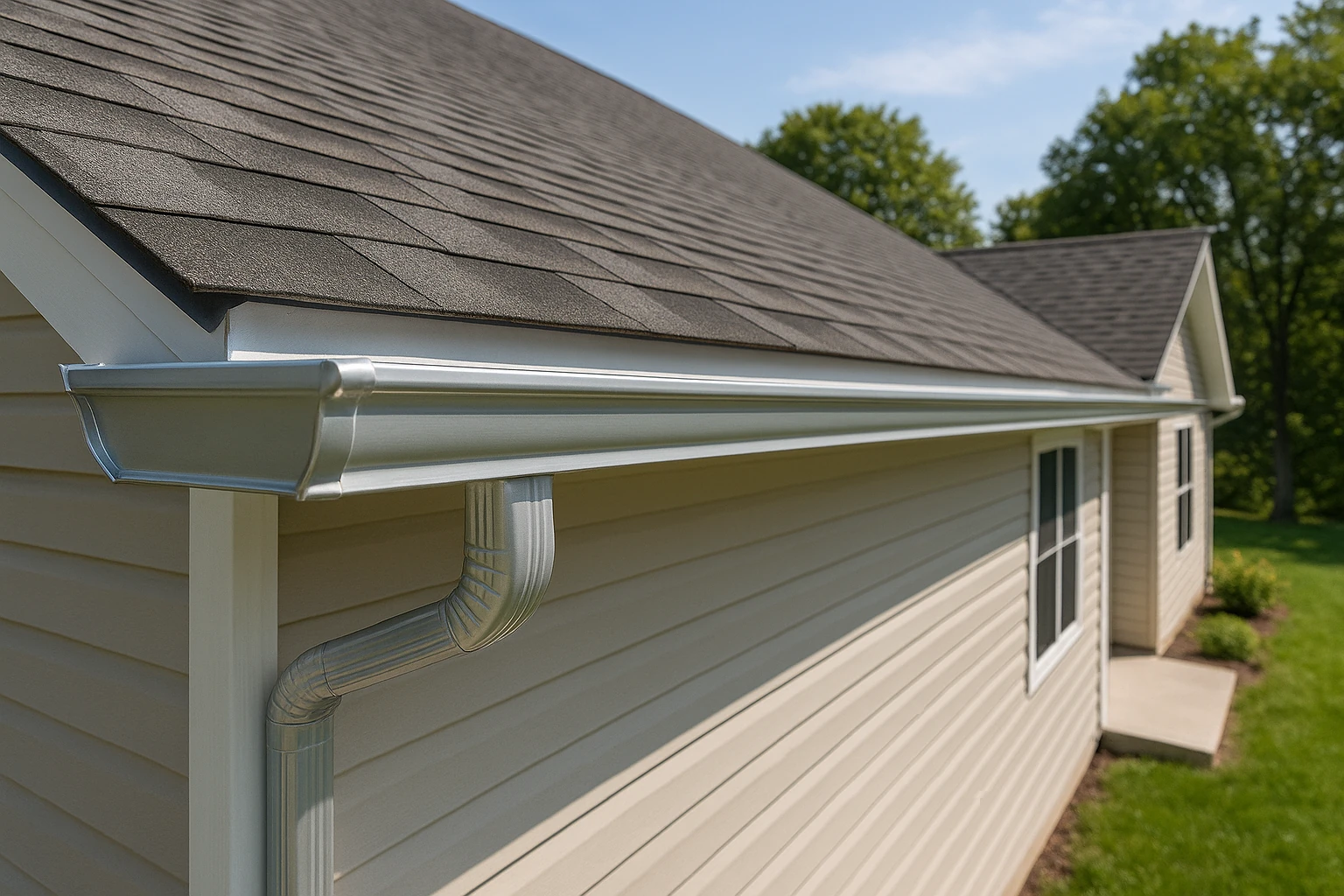 Completed Seamless Gutter Installation with Water Management
