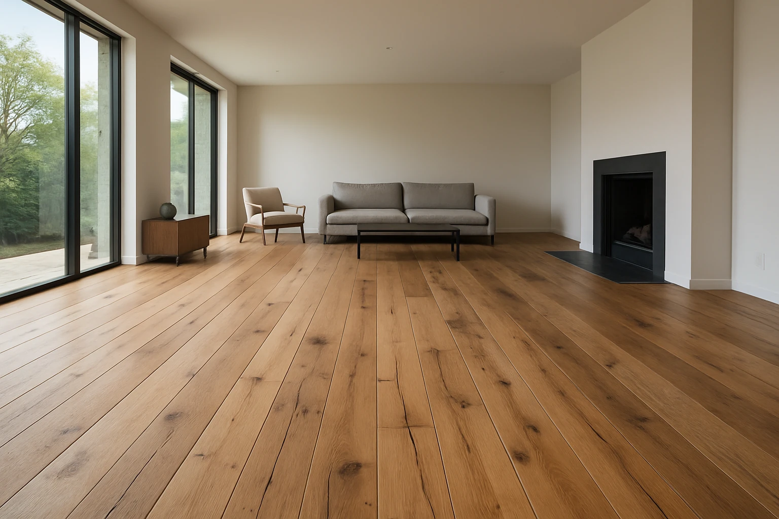 Wide Plank Hardwood Floor with Rustic Character