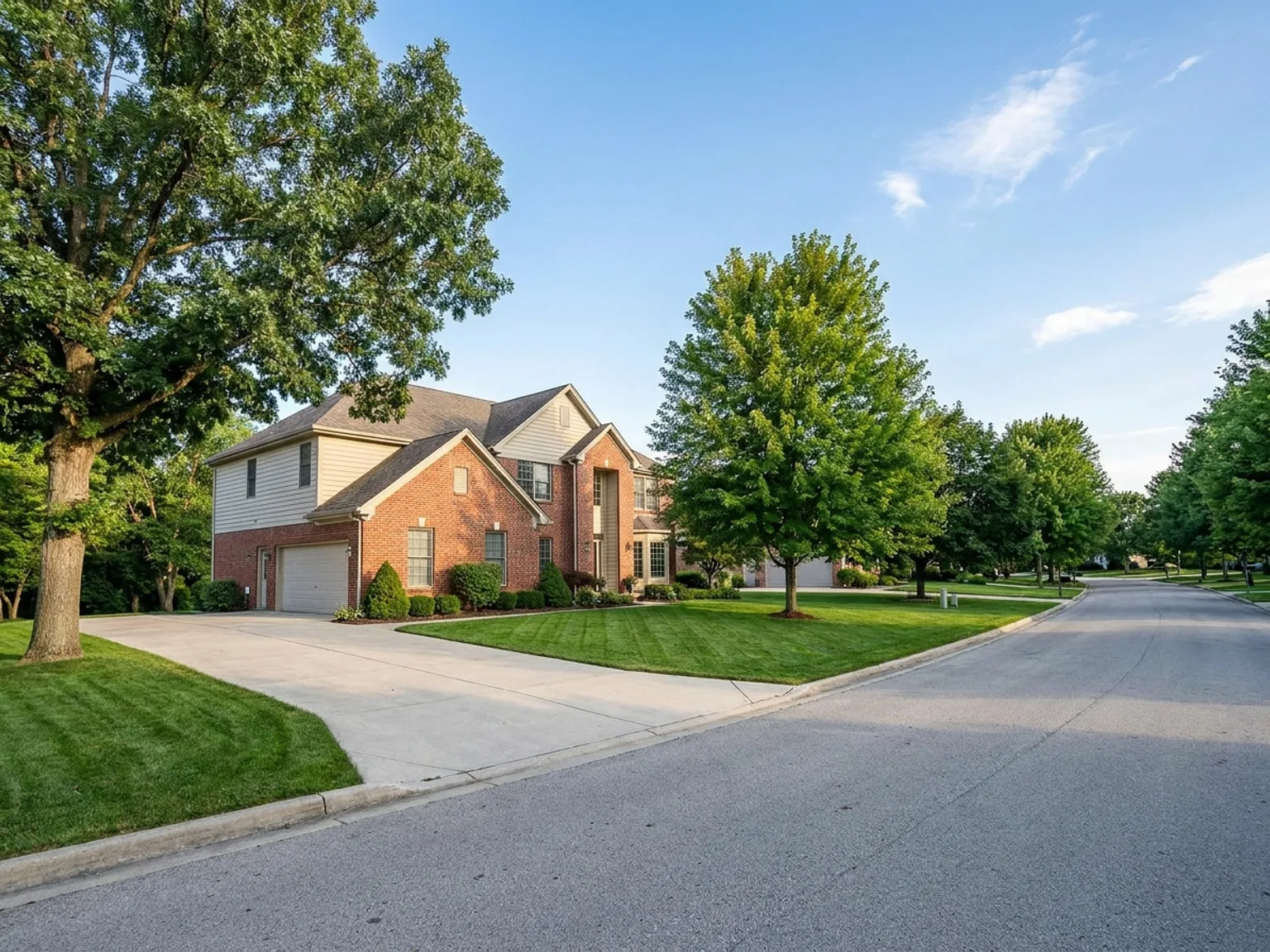 Attractive two-story suburban home with brick and siding in an Overland Park, KS neighborhood