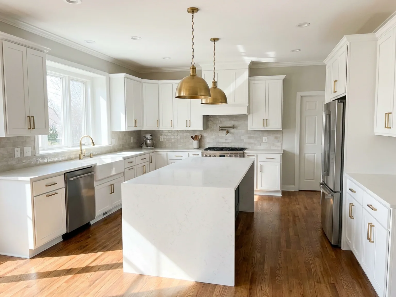 Beautifully remodeled kitchen with a large island in a Kansas City home