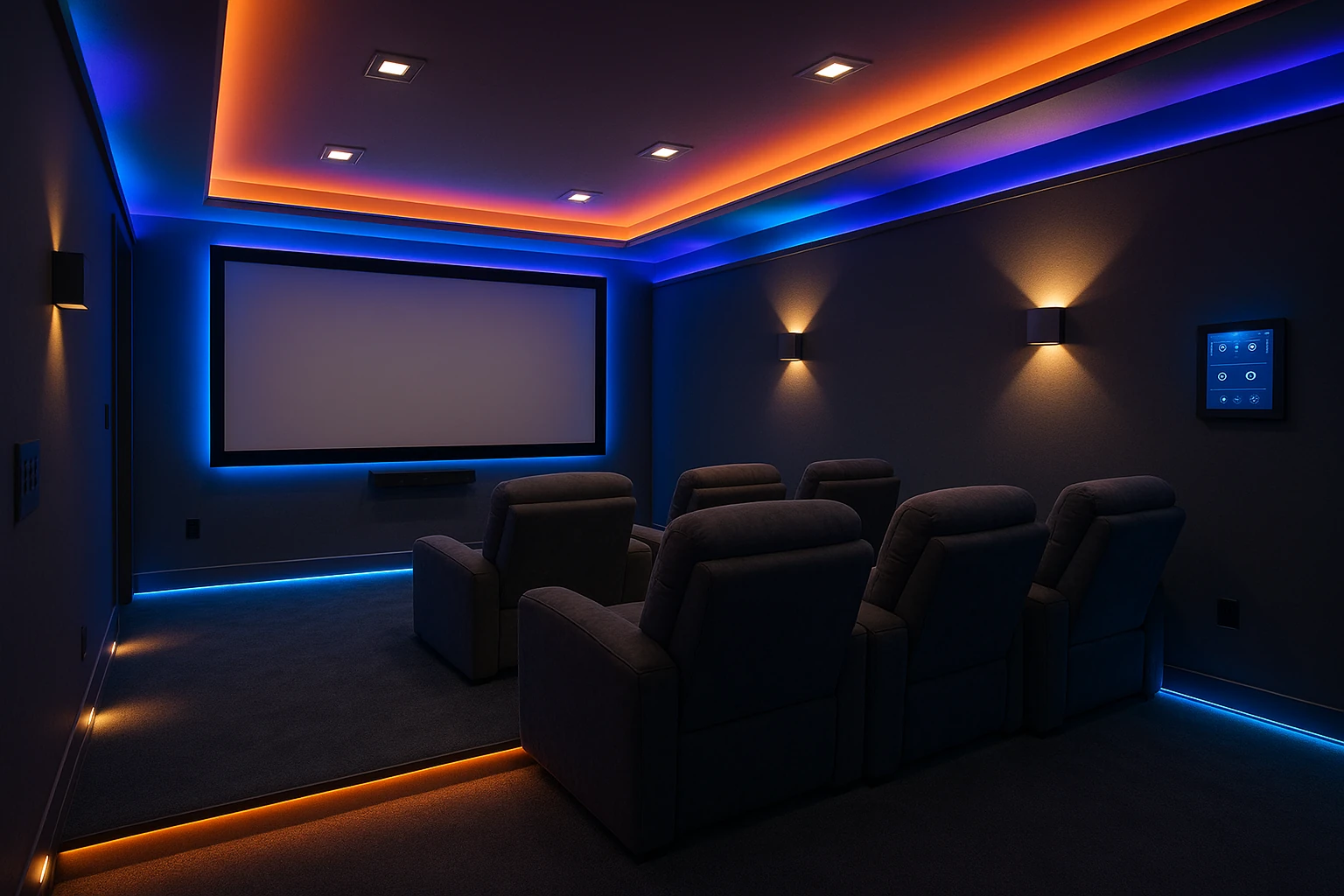Home Theater with Automated Lighting and Ambiance Control