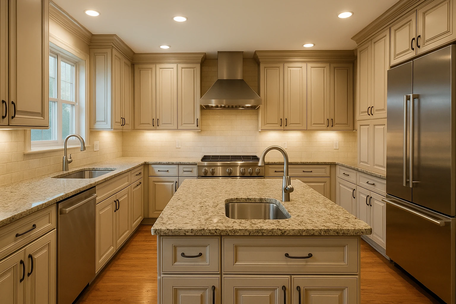 Kitchen Island with Integrated Prep Sink and Granite Countertops