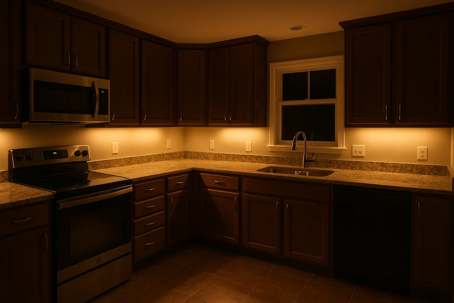 Under-Cabinet LED Lighting Illuminating Kitchen Countertops