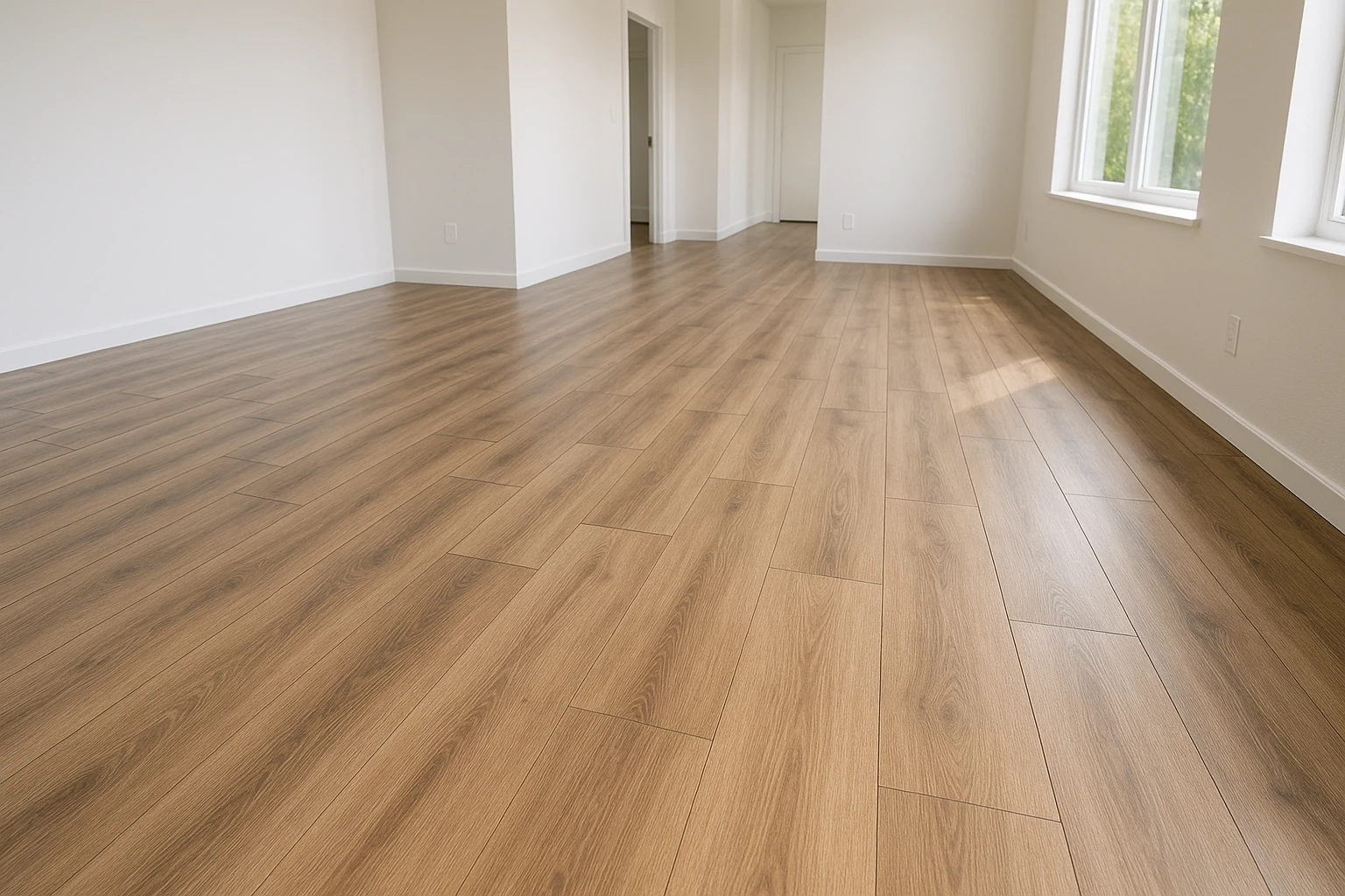 Completed Laminate Flooring Installation with Wood-Look Design