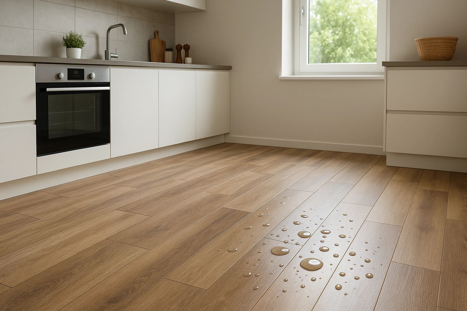 Waterproof laminate installation with moisture protection features
