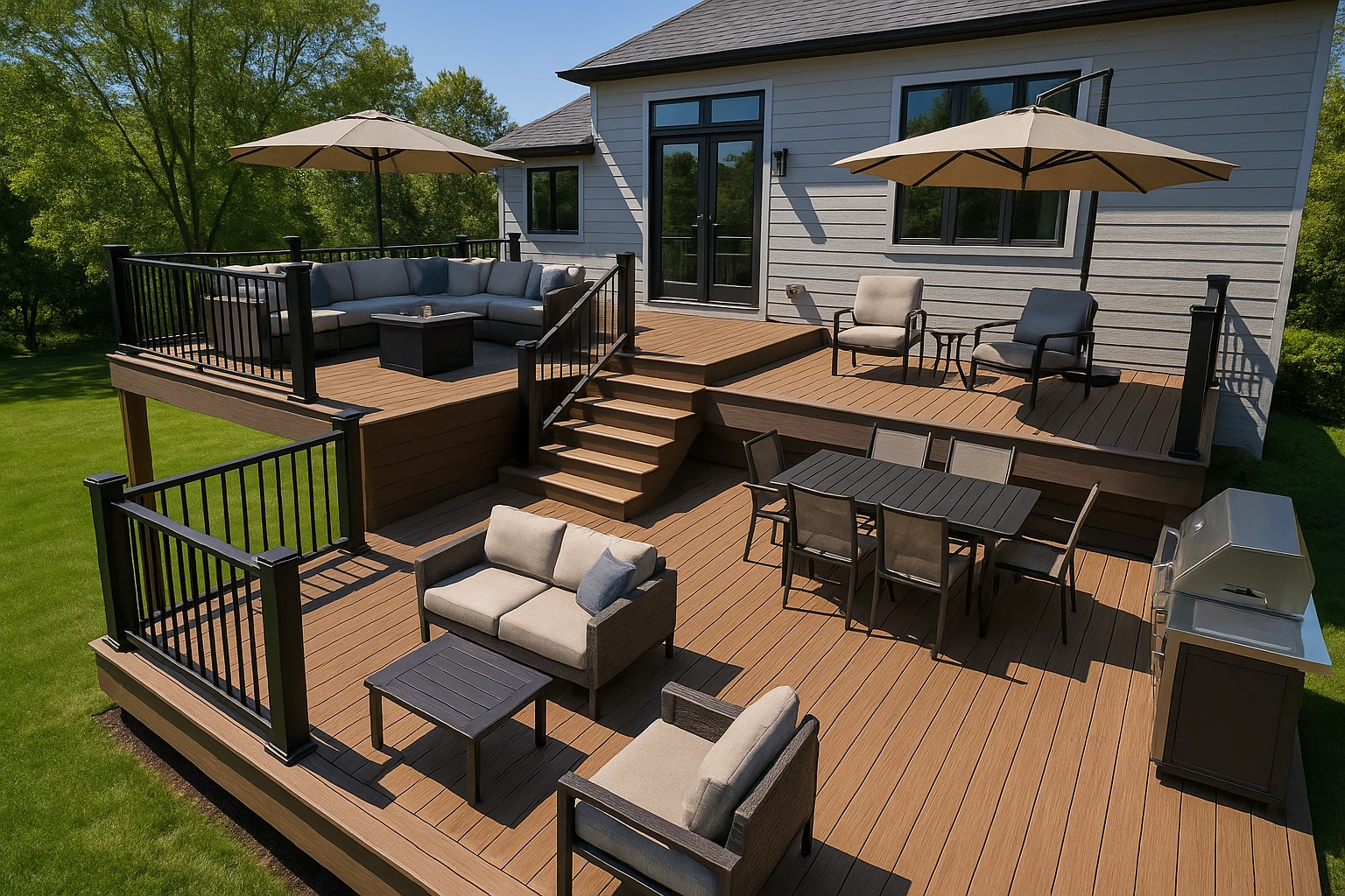 Completed Luxury Multi-Level Deck Construction in Kansas City
