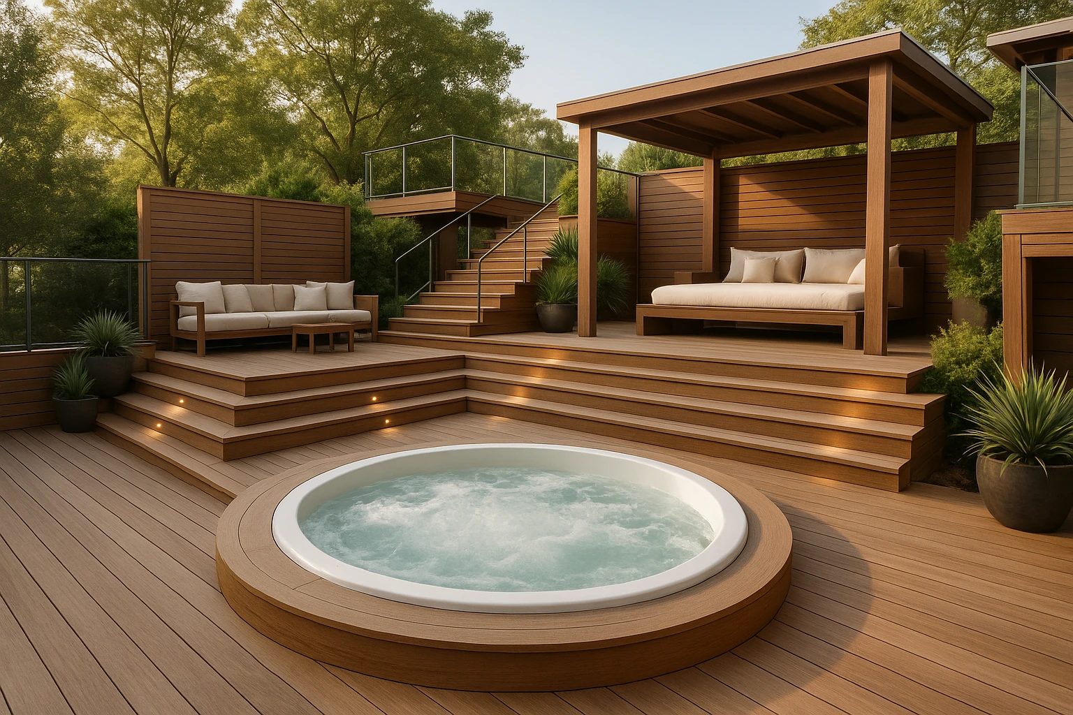 Multi-Level Deck with Hot Tub Integration
