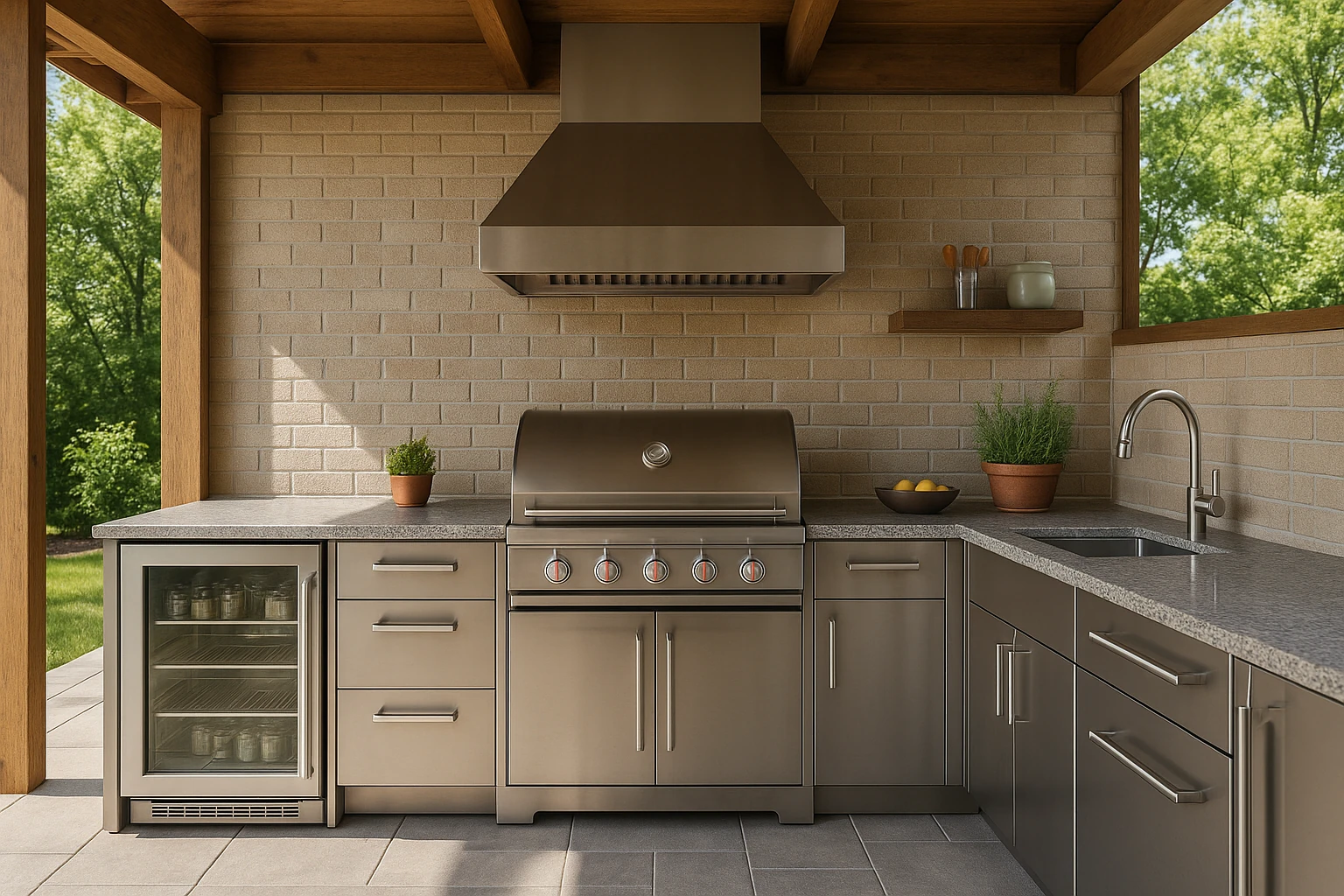 Outdoor kitchen with premium appliance integration and utilities