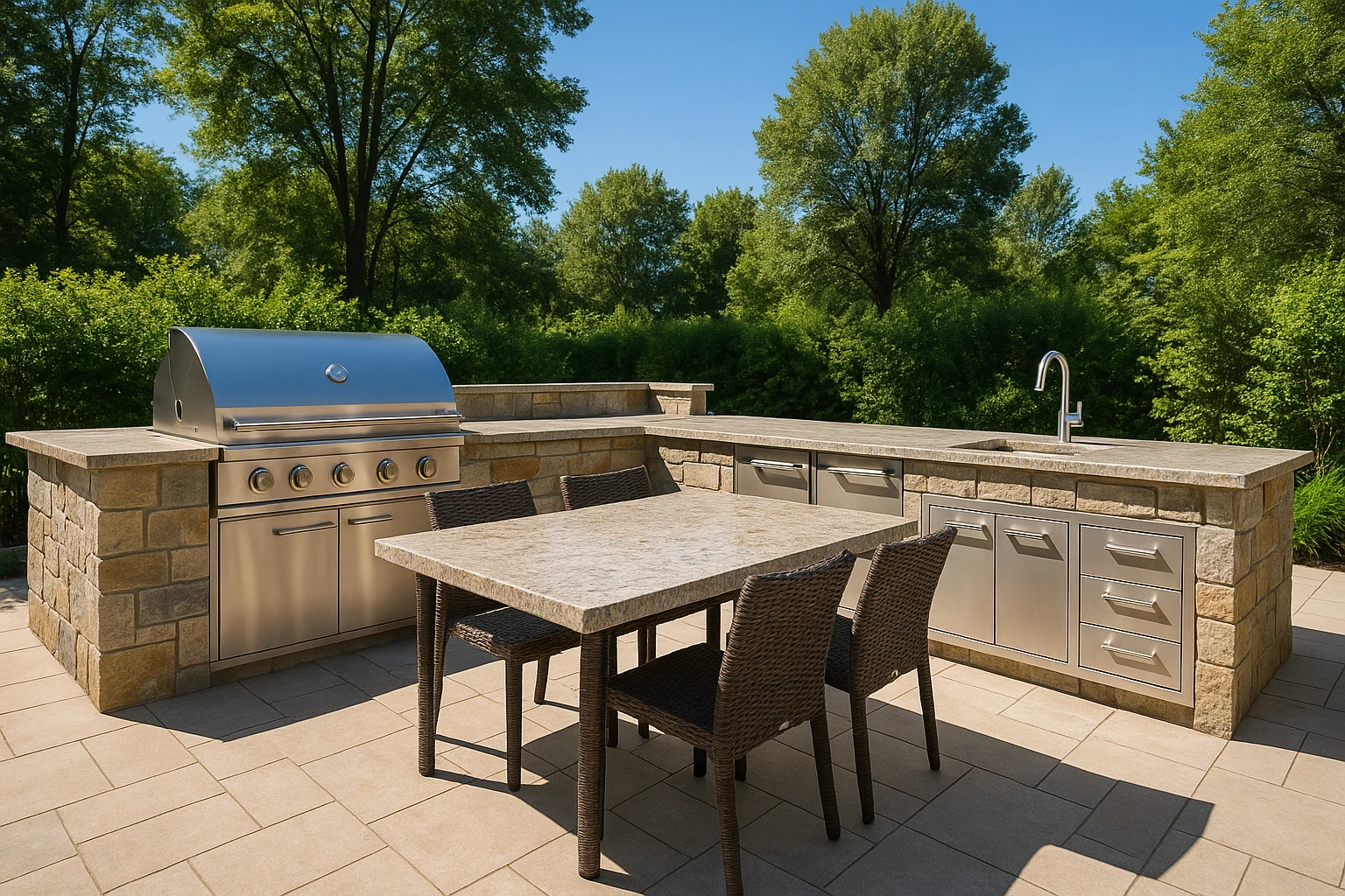 Outdoor Kitchen with Natural Stone Countertops